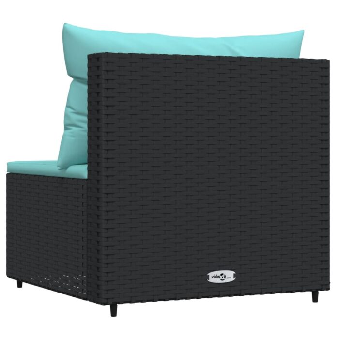 Canapé central de jardin avec coussins noir résine tressée – Image 2