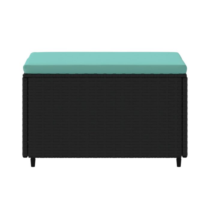 Repose-pied de jardin avec coussin noir résine tressée – Image 2