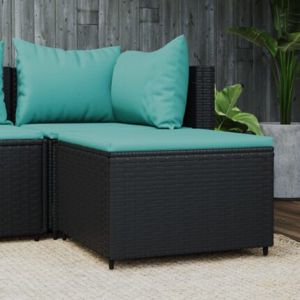 Repose-pied de jardin avec coussin noir résine tressée