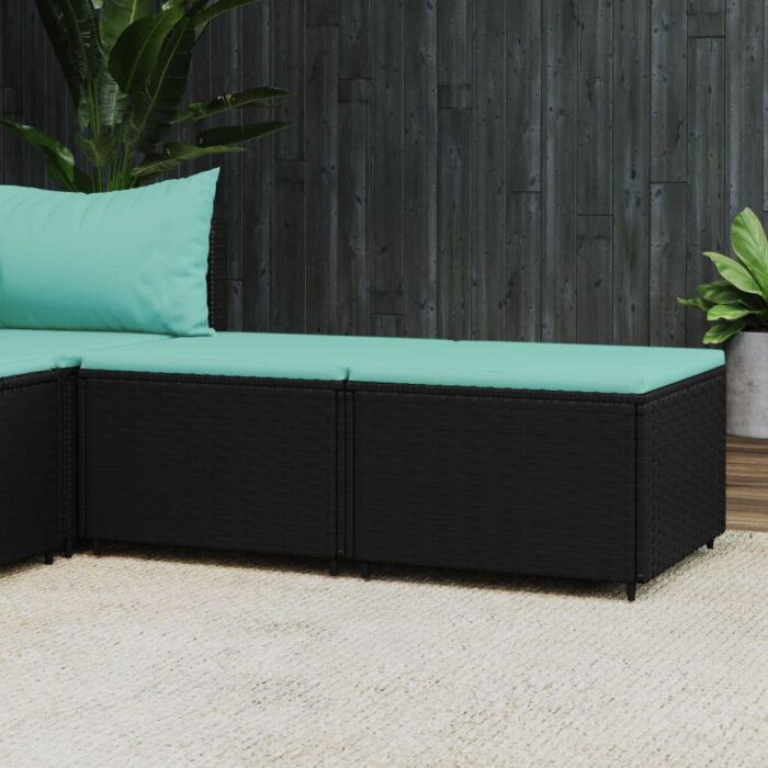Repose-pieds de jardin et coussins lot de 2 noir résine tressée – Image 1