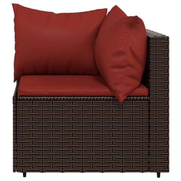 Salon de jardin 3 pcs avec coussins marron résine tressée – Image 3