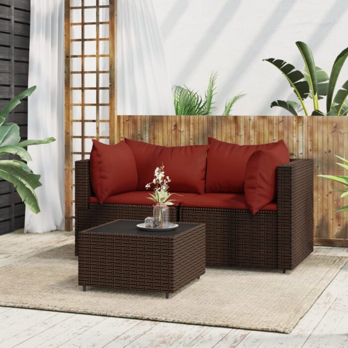 VXL8720845673116_m_en_hd_1.jpg Salon de jardin 3 pcs avec coussins marron résine tressée – Image 1
