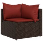 Salon de jardin 3 pcs avec coussins marron résine tressée – Image 2
