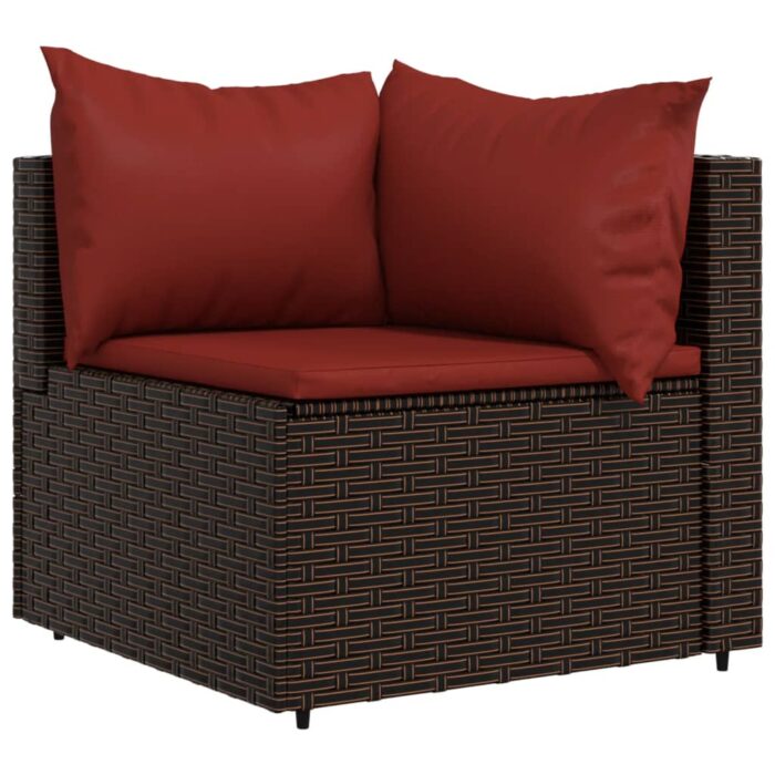Salon de jardin 3 pcs avec coussins marron résine tressée – Image 2