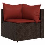 Salon de jardin 4 pcs avec coussins Marron Résine tressée – Image 2
