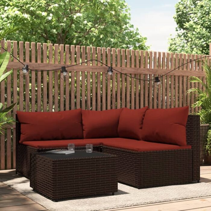 VXL8720845673130_m_en_hd_1.jpg Salon de jardin 4 pcs avec coussins Marron Résine tressée – Image 1