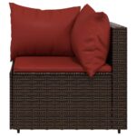 Salon de jardin 3 pcs avec coussins marron résine tressée – Image 3