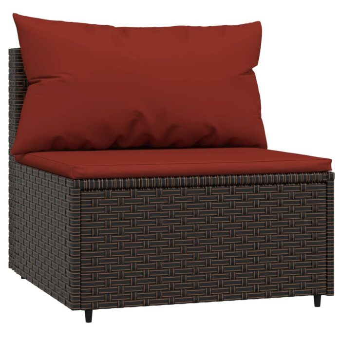 Salon de jardin 3 pcs avec coussins marron résine tressée – Image 4
