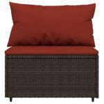 Salon de jardin 3 pcs avec coussins marron résine tressée – Image 5