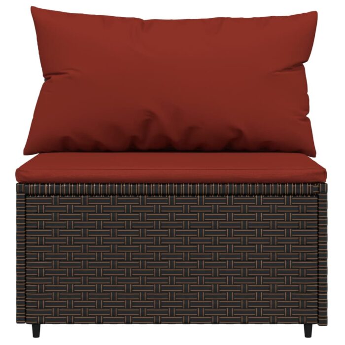 Salon de jardin 3 pcs avec coussins marron résine tressée – Image 5