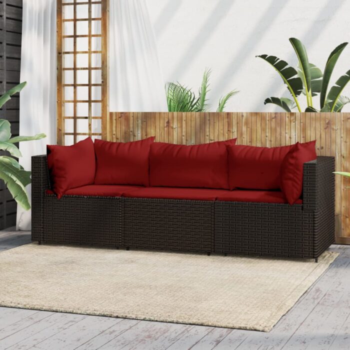 VXL8720845673147_m_en_hd_1.jpg Salon de jardin 3 pcs avec coussins marron résine tressée – Image 1