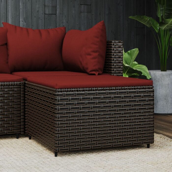 Repose-pied de jardin avec coussin marron résine tressée – Image 1