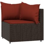 Salon de jardin 3 pcs avec coussins marron résine tressée – Image 2