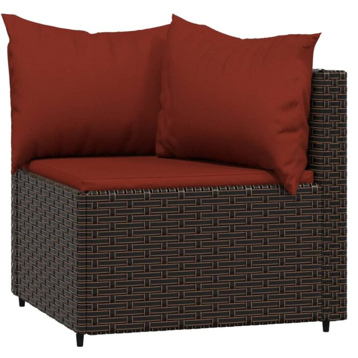 Salon de jardin 3 pcs avec coussins marron résine tressée – Image 2