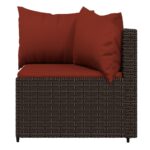 Salon de jardin 3 pcs avec coussins marron résine tressée – Image 3