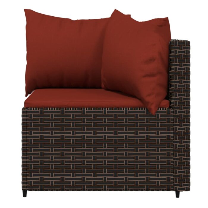 Salon de jardin 3 pcs avec coussins marron résine tressée – Image 3