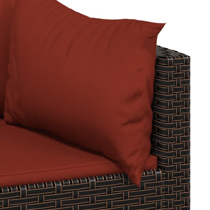 Salon de jardin 3 pcs avec coussins marron résine tressée – Image 4