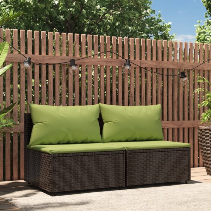 Canapés centraux de jardin coussins 2pcs marron résine tressée – Image 1