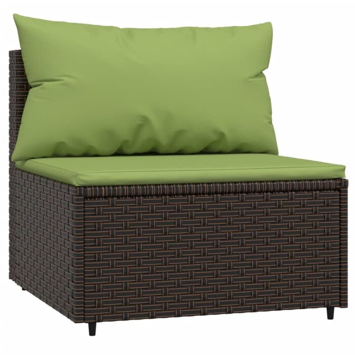 Salon de jardin 3 pcs avec coussins marron résine tressée – Image 2