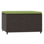 Repose-pied de jardin avec coussin marron résine tressée – Image 3