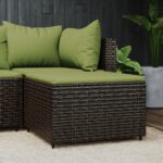 Repose-pied de jardin avec coussin marron résine tressée