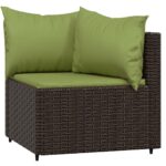 Salon de jardin 3 pcs avec coussins marron résine tressée – Image 2