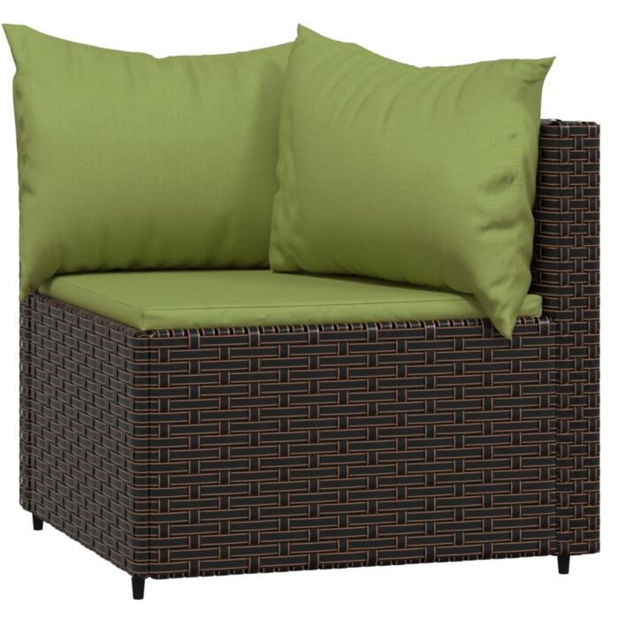 Salon de jardin 3 pcs avec coussins marron résine tressée – Image 2