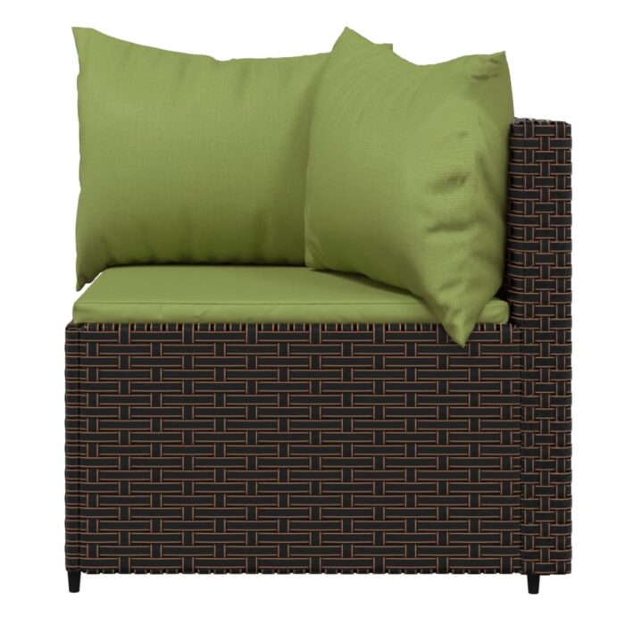 Salon de jardin 3 pcs avec coussins marron résine tressée – Image 3