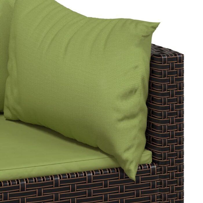 Salon de jardin 3 pcs avec coussins marron résine tressée – Image 4