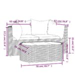 Salon de jardin 3 pcs avec coussins marron résine tressée – Image 9