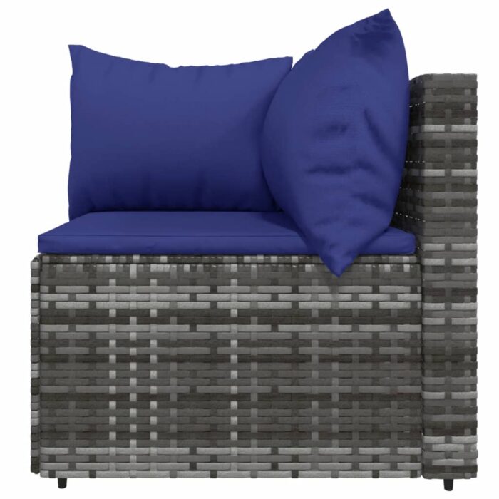 Salon de jardin 4 pcs avec coussins Gris Résine tressée – Image 3