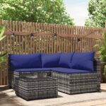 Salon de jardin 4 pcs avec coussins Gris Résine tressée