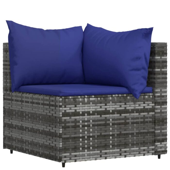 Salon de jardin 4 pcs avec coussins Gris Résine tressée – Image 2