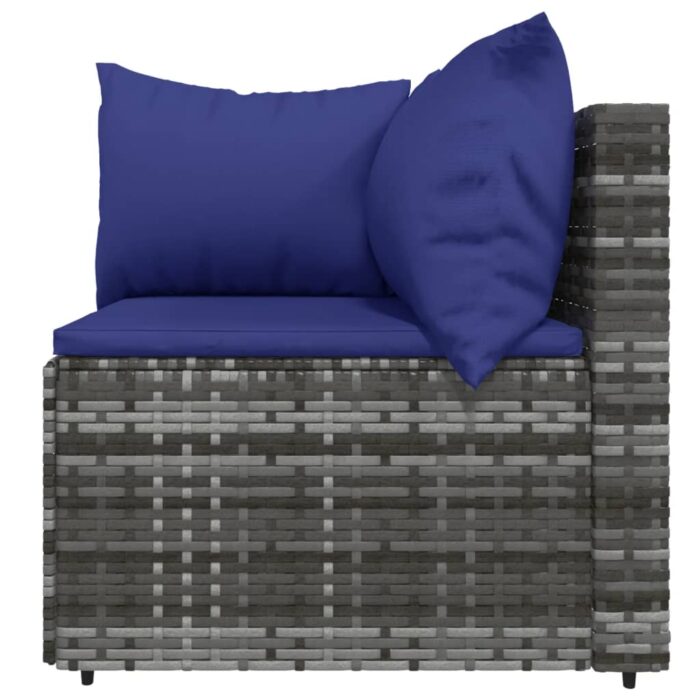 Salon de jardin 4 pcs avec coussins Gris Résine tressée – Image 3