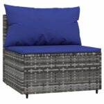 Salon de jardin 4 pcs avec coussins Gris Résine tressée – Image 4