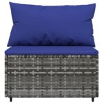 Salon de jardin 4 pcs avec coussins Gris Résine tressée – Image 5