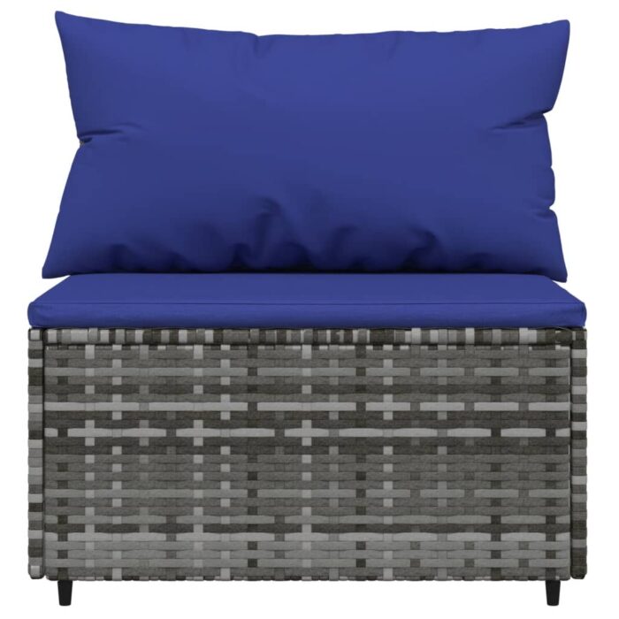 Salon de jardin 4 pcs avec coussins Gris Résine tressée – Image 5