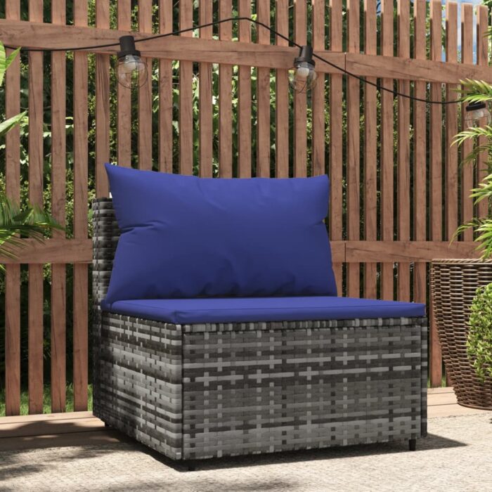 Canapé central de jardin avec coussins gris résine tressée – Image 1
