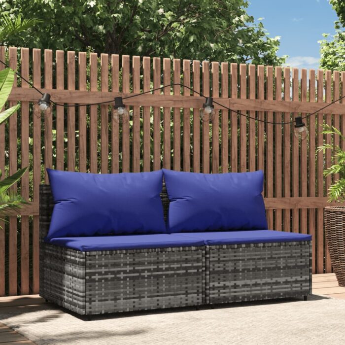 Canapés centraux de jardin et coussins 2pcs Gris Résine tressée – Image 1