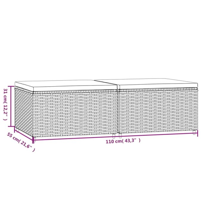 Repose-pieds de jardin et coussins lot de 2 gris résine tressée – Image 6
