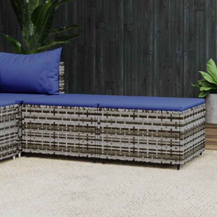 Repose-pieds de jardin et coussins lot de 2 gris résine tressée – Image 1