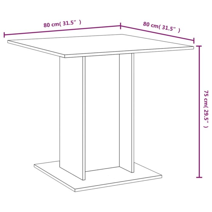 Table à dîner Chêne fumé 80x80x75 cm Bois d'ingénierie – Image 5