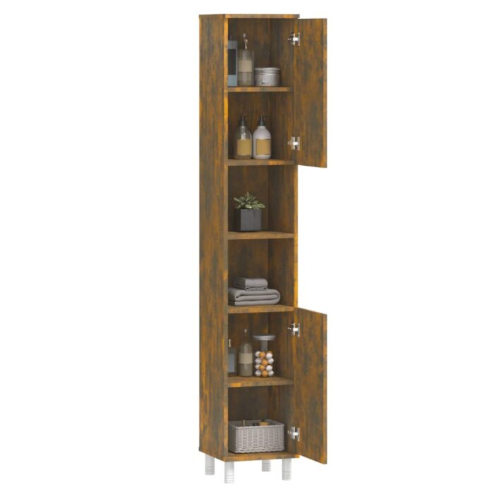 Armoire de bain Chêne fumé 30x30x179 cm Bois d'ingénierie – Image 3