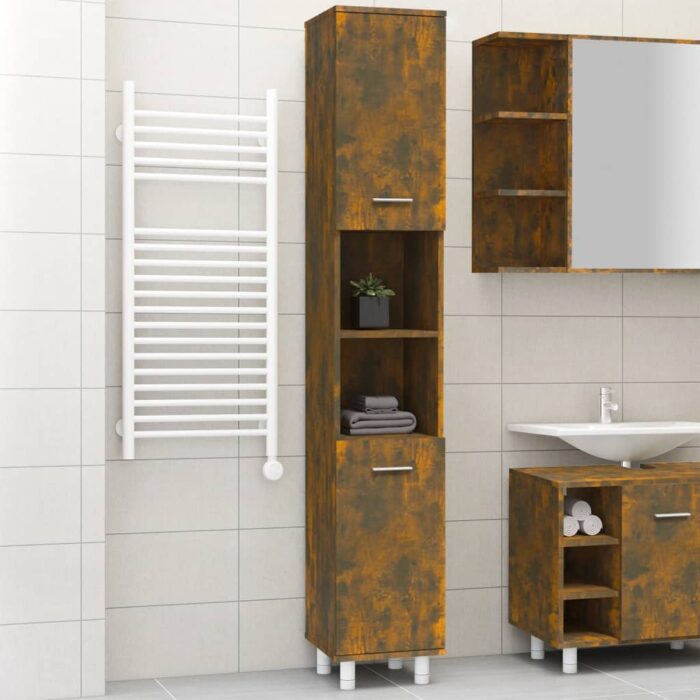Armoire de bain Chêne fumé 30x30x179 cm Bois d'ingénierie – Image 1