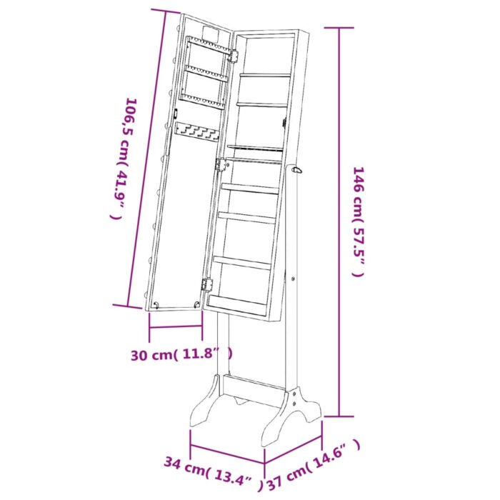 Miroir sur pied blanc avec LED blanc 34x37x146 cm – Image 12