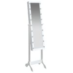 Miroir sur pied blanc avec LED blanc 34x37x146 cm – Image 6