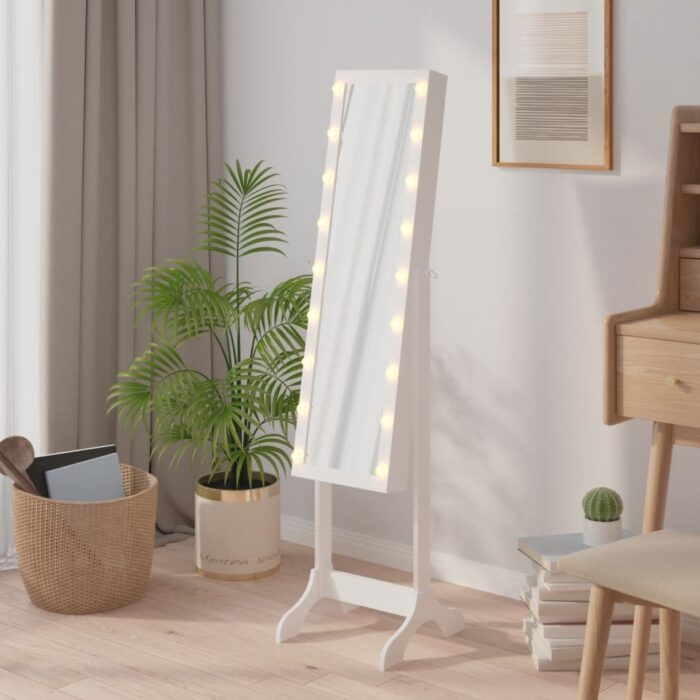 Miroir sur pied blanc avec LED blanc 34x37x146 cm – Image 1