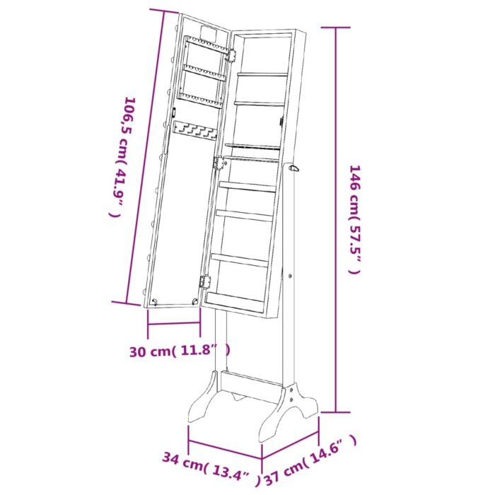 Miroir sur pied blanc avec LED 34x37x146 cm – Image 12