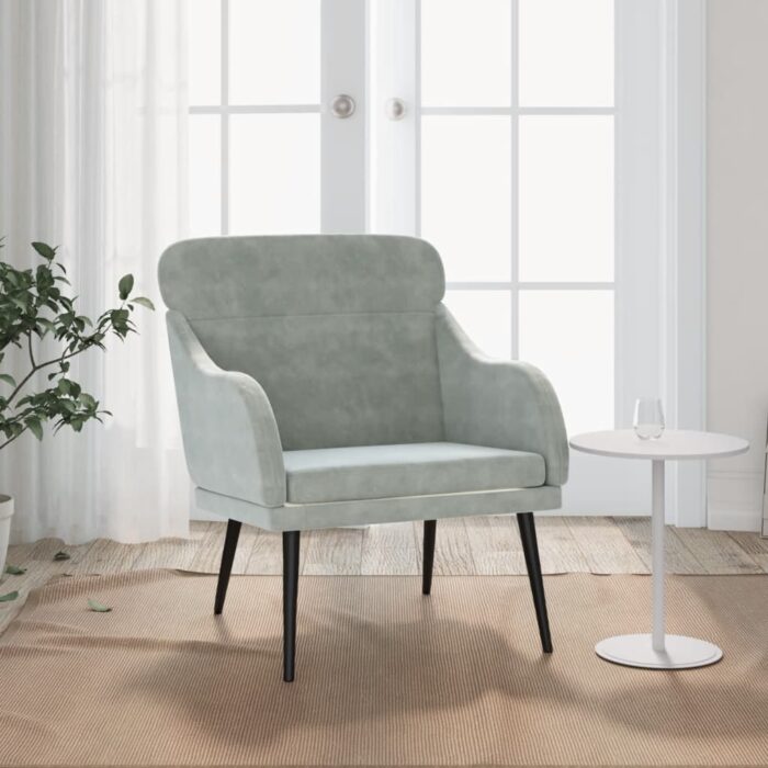 Fauteuil Gris clair 63x76x80 cm Velours – Image 1
