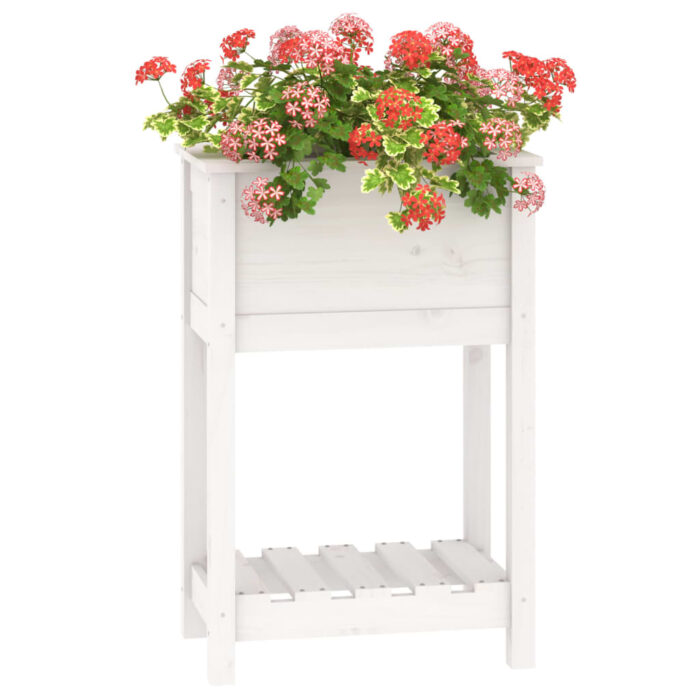 Jardinière avec étagère Blanc 54x34,5x81 cm Bois massif de pin – Image 2
